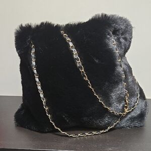 Black Faux Fur Chain Bag